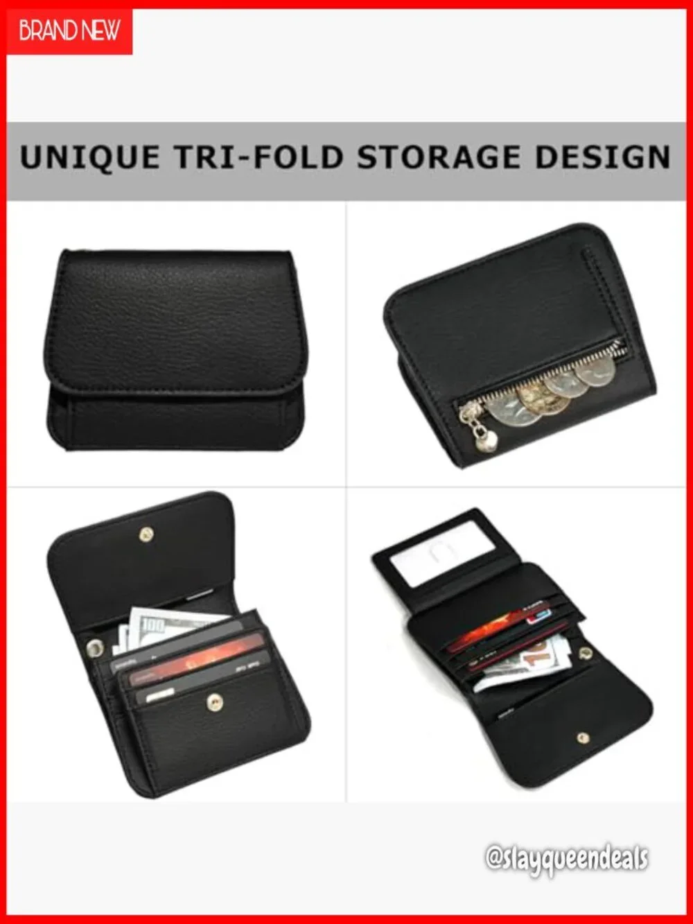Slim RFID Blocking Tri-Fold Wallet with Coin Pocket and Keychain